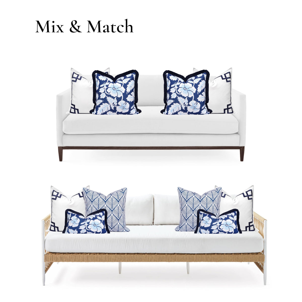 Navy Greek Key Outdoor Lumbar Pillow Cover, 12x20
