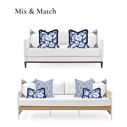 Navy Greek Key Outdoor Lumbar Pillow Cover, 12x20