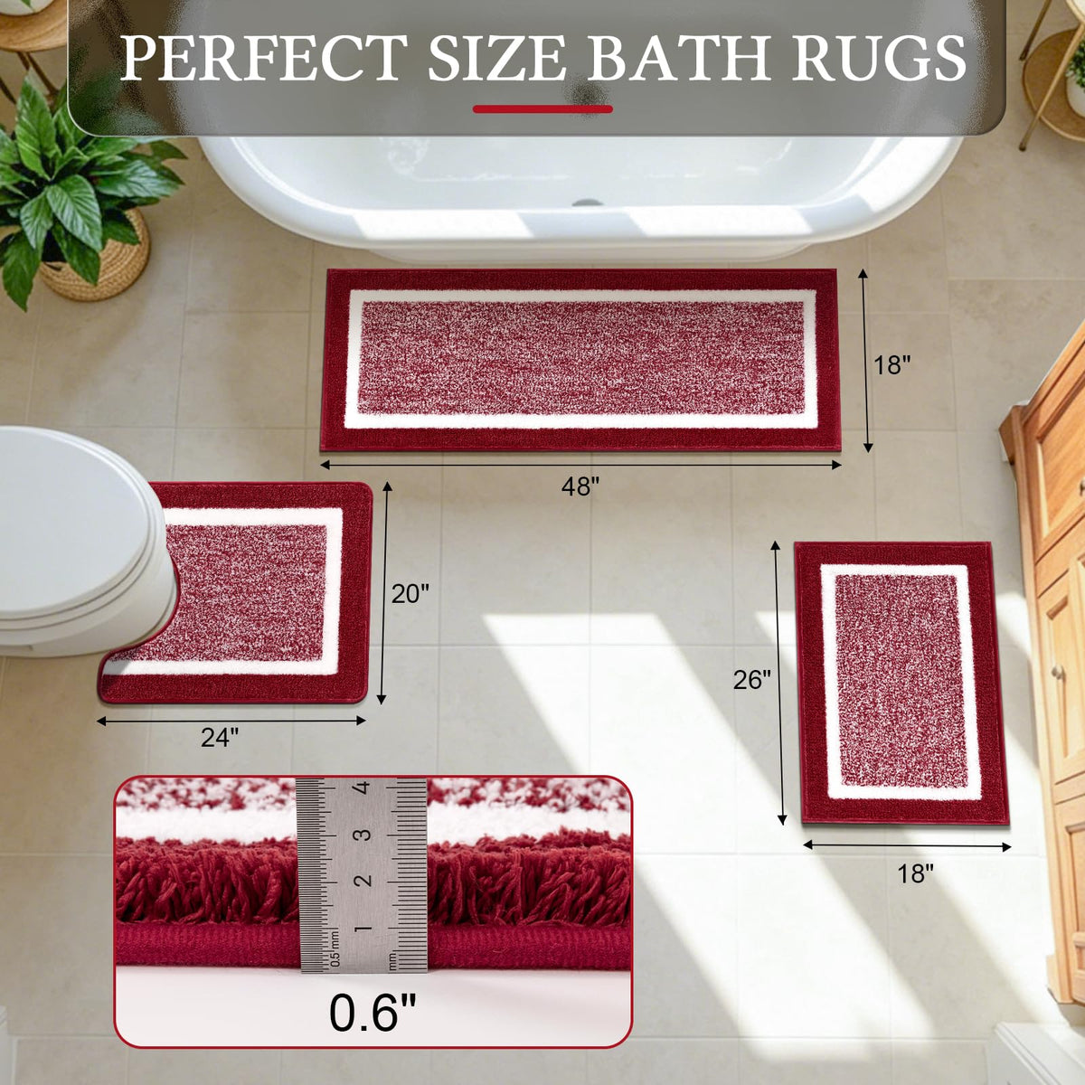 Shaggy Microfiber Bath Rug Set, 3 Piece