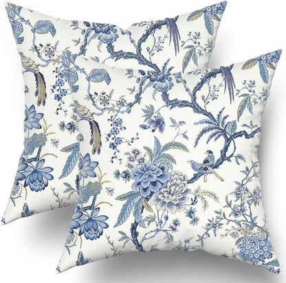 Blue and White Chinoiserie Pillow Covers, 18x18, Set of 2