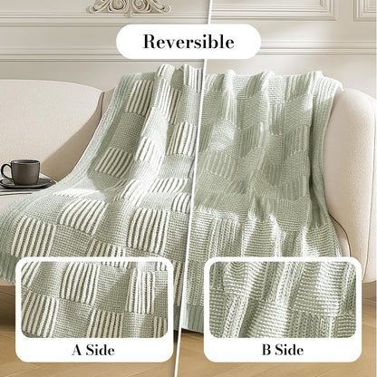 Checkered Knit Throw Blanket, Blue, 50 x 60 Inch