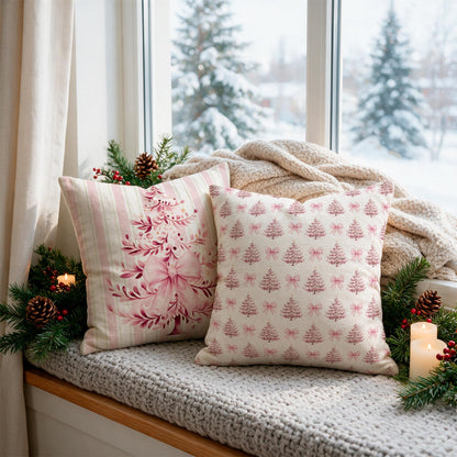 Blue Stripe Christmas Pillow Covers, Set of 4