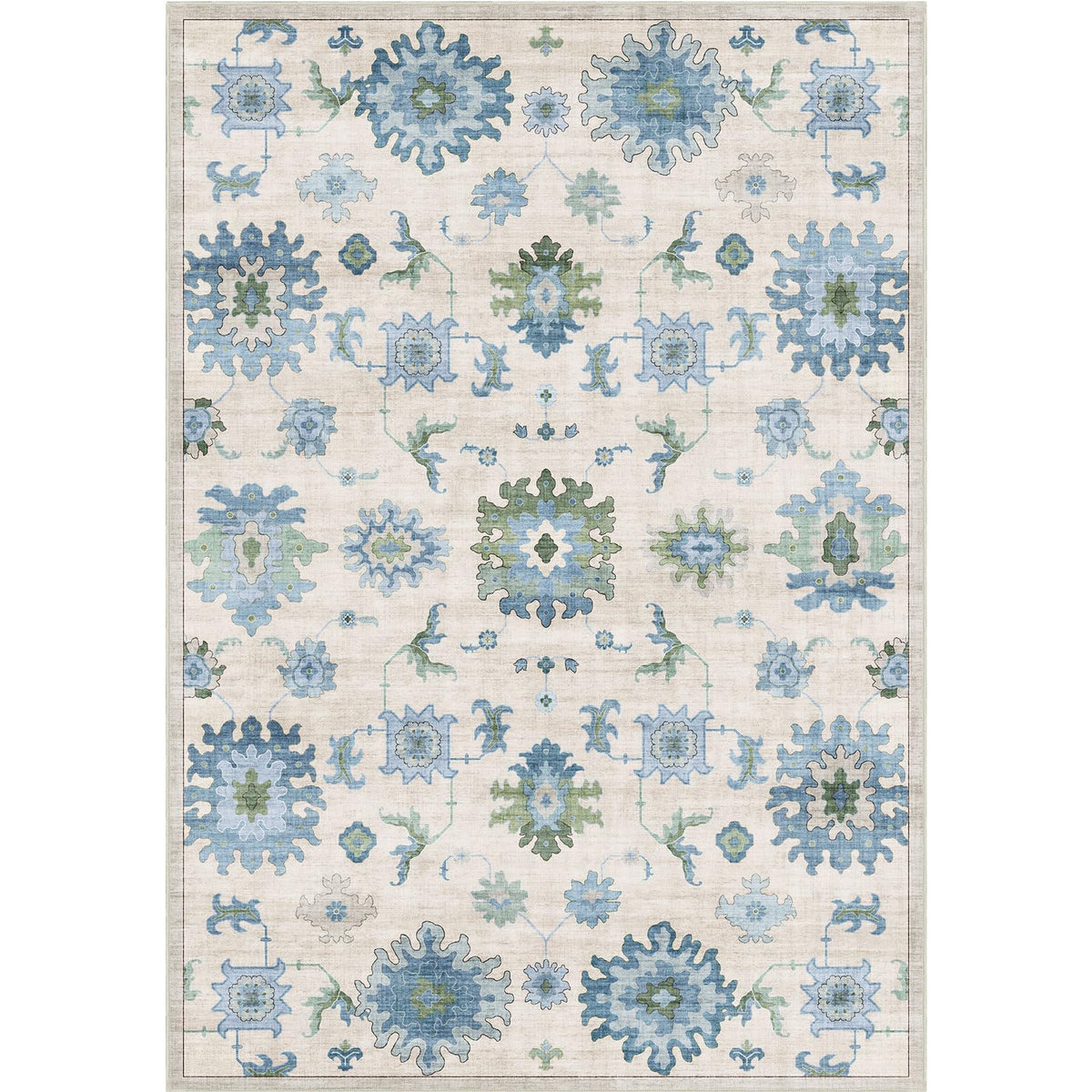 Washable Area Rug, Delft Blue Vintage Floral