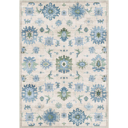 Washable Area Rug, Delft Blue Vintage Floral