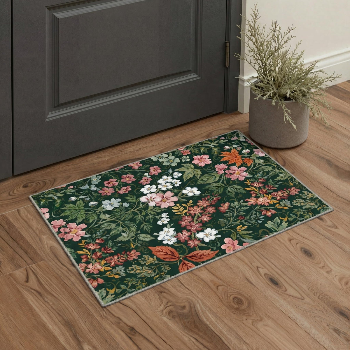 Bavni Dusty Blue Floral Washable Rug