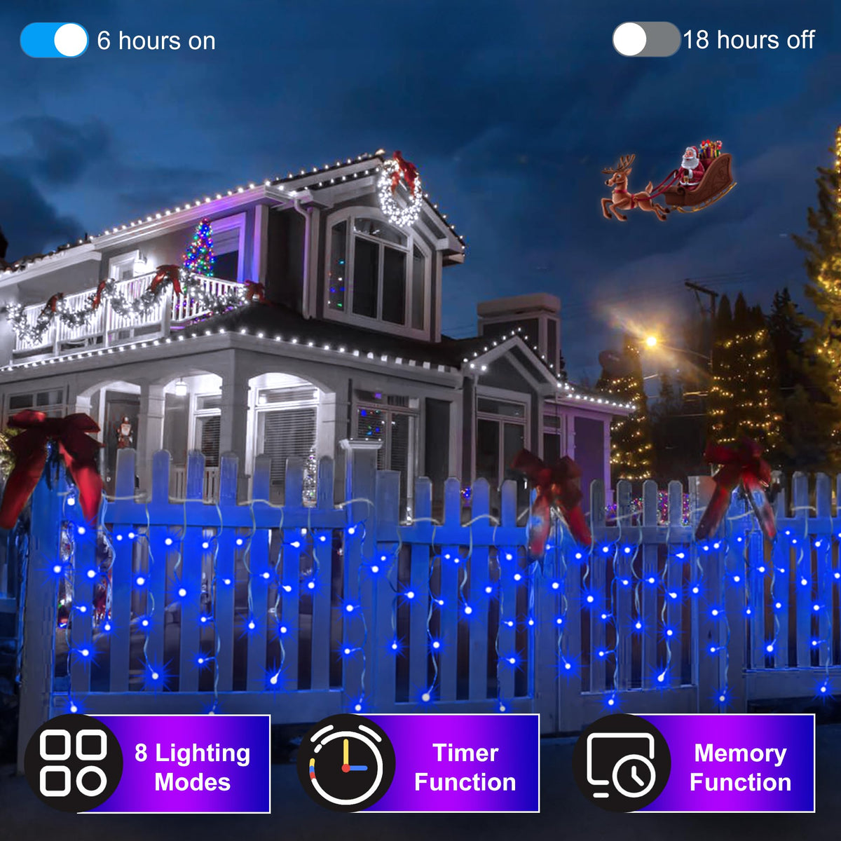 Blue and Cool White Icicle Lights, 164 ft