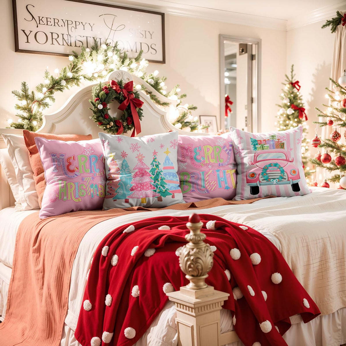 Navy Velvet Christmas Pillow Covers, Set of 4