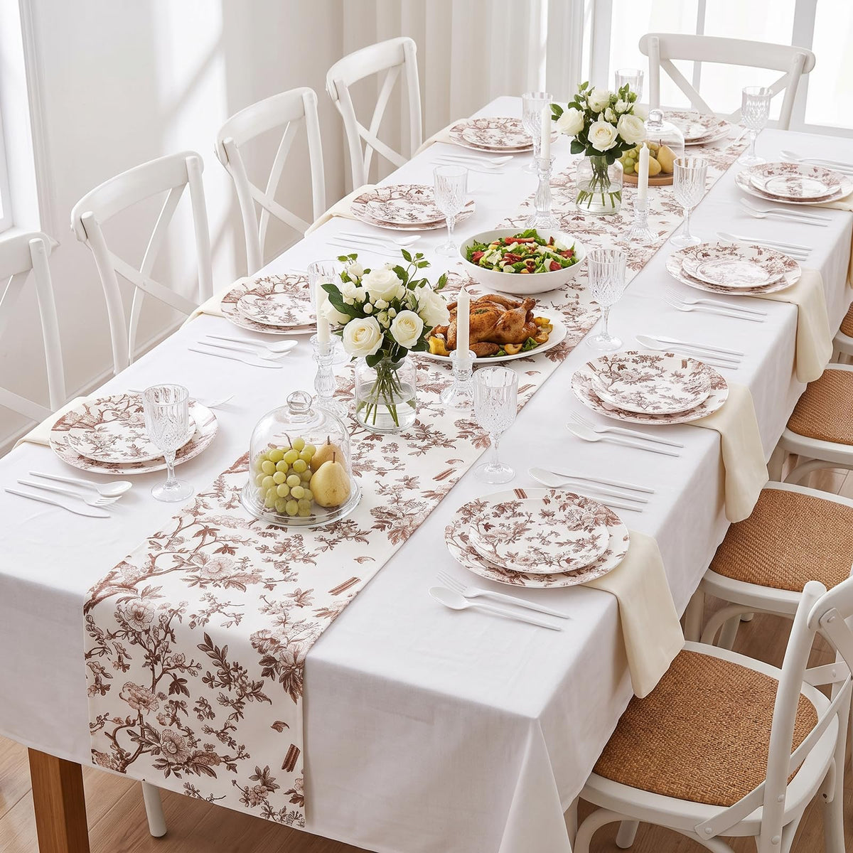 Blue Floral Plastic Plates, 60 Pieces
