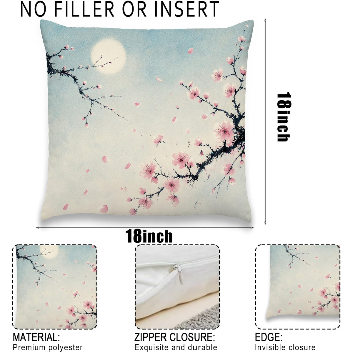 Blue Chinoiserie Bird and Peony Pillow Cover, 18x18