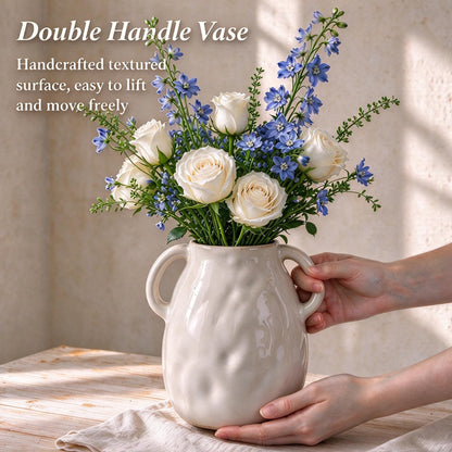 Blue Ceramic Vase with Two Handles