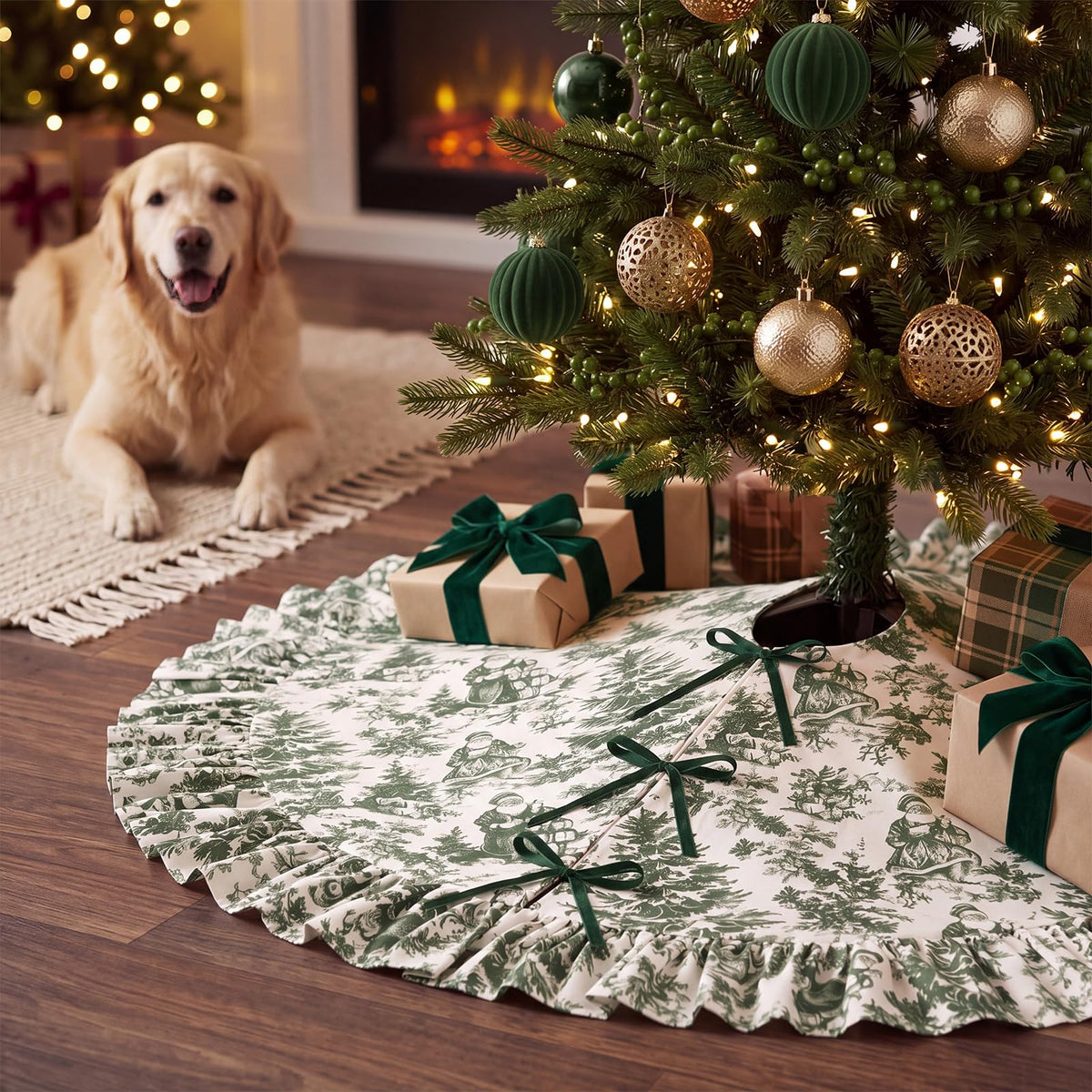Blue Chinoiserie Christmas Tree Skirt, 48 Inch