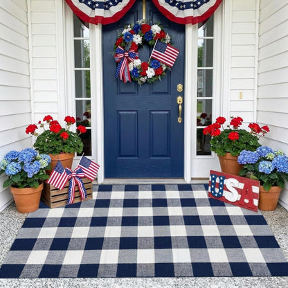 MUBIN Blue White Plaid Cotton Rug, 27.5x43