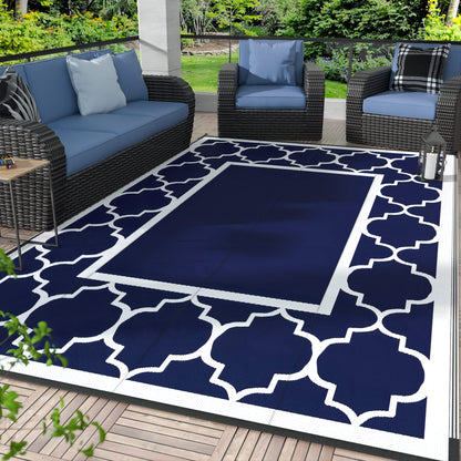 Blue and White Reversible Outdoor Rug, 5x8