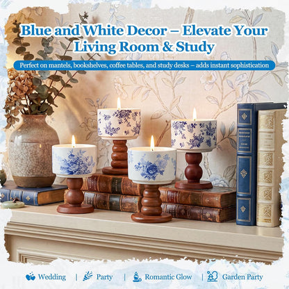 Chinoiserie Ceramic Candle Holders, Set of 4