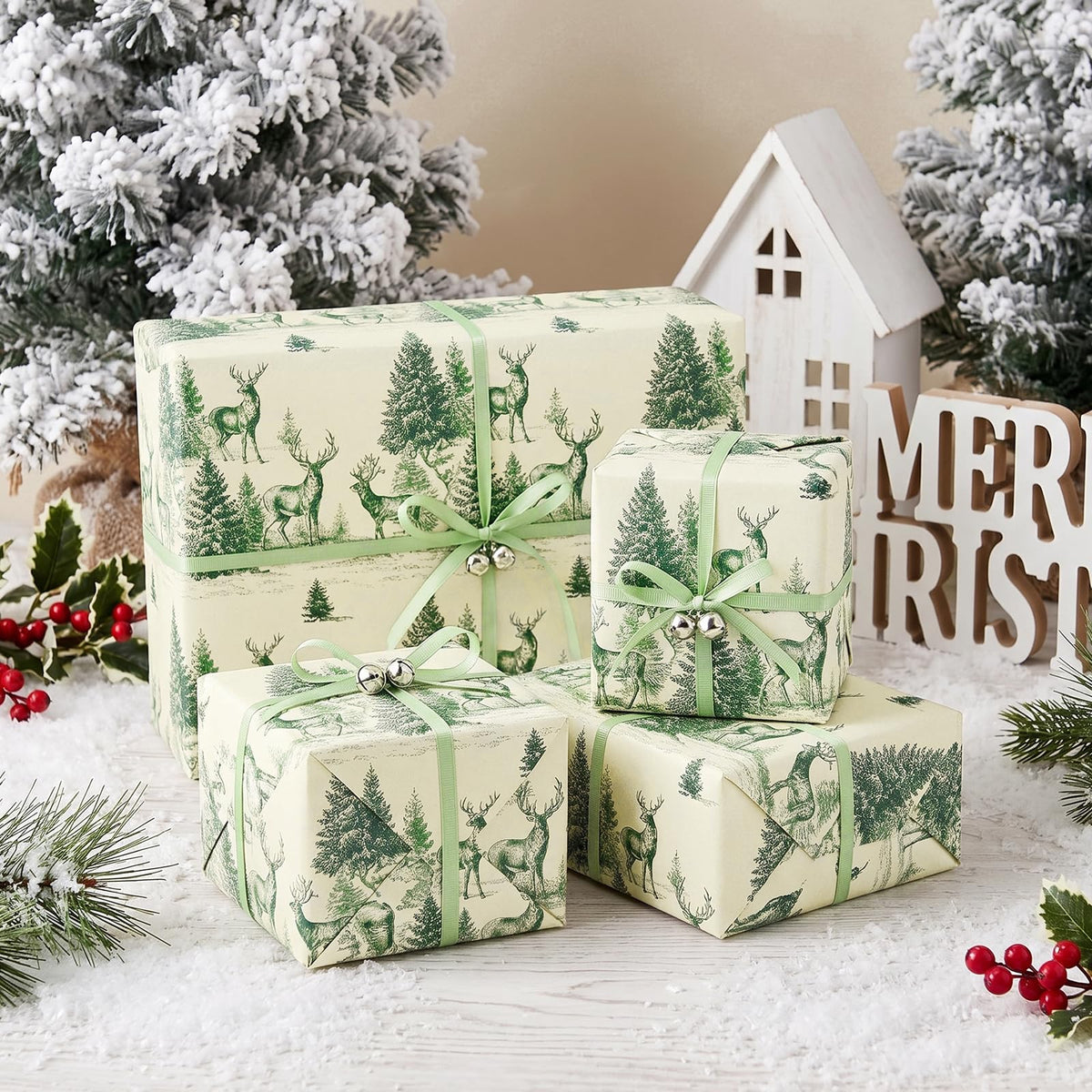 Reversible Toile Christmas Wrapping Paper