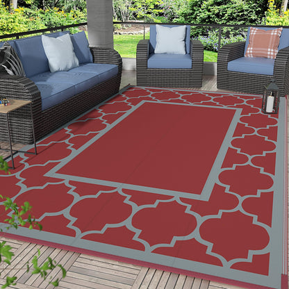 Blue and White Reversible Outdoor Rug, 5x8