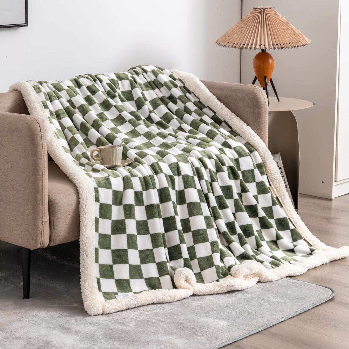 Navy Checkered Sherpa Throw Blanket