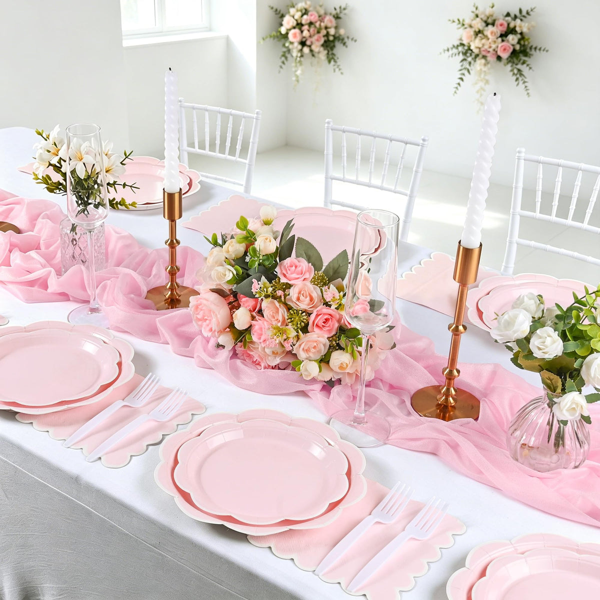 Blue Scalloped Paper Plates and Napkins, Serves 24
