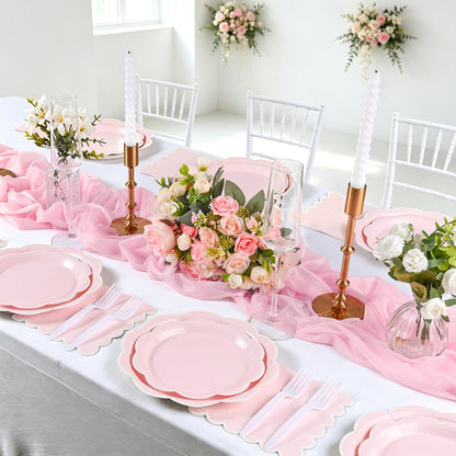 Blue Scalloped Paper Plates and Napkins, Serves 24