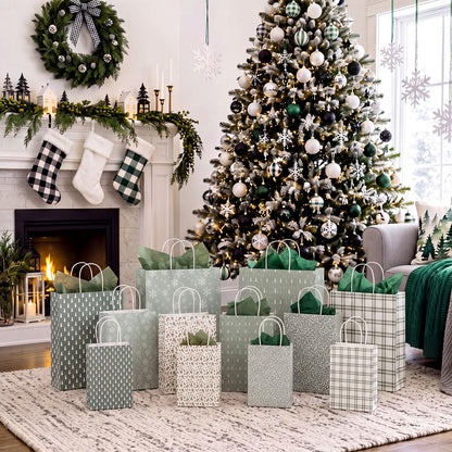 Blue Toile Christmas Kraft Gift Bags, Set of 18