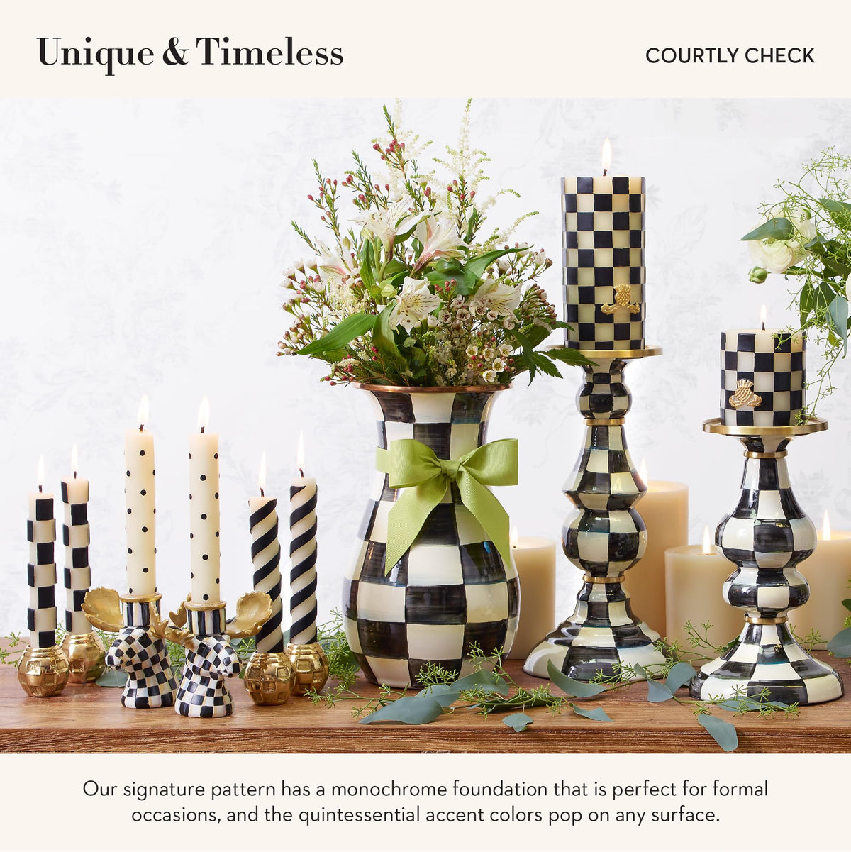 MacKenzie-Childs Sky Check Pillar Candlestick