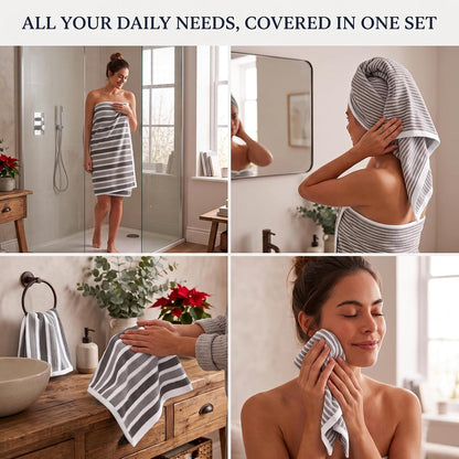 Striped Bath Towel Set, 8 Piece