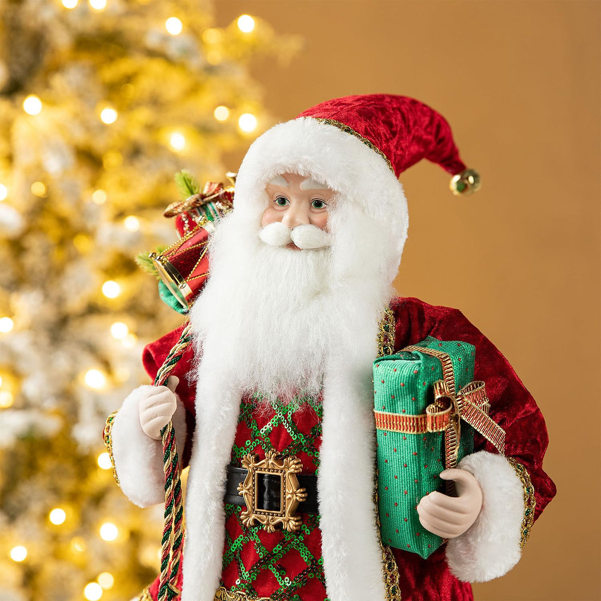 Blue Velvet Santa Figurine, 18 Inch