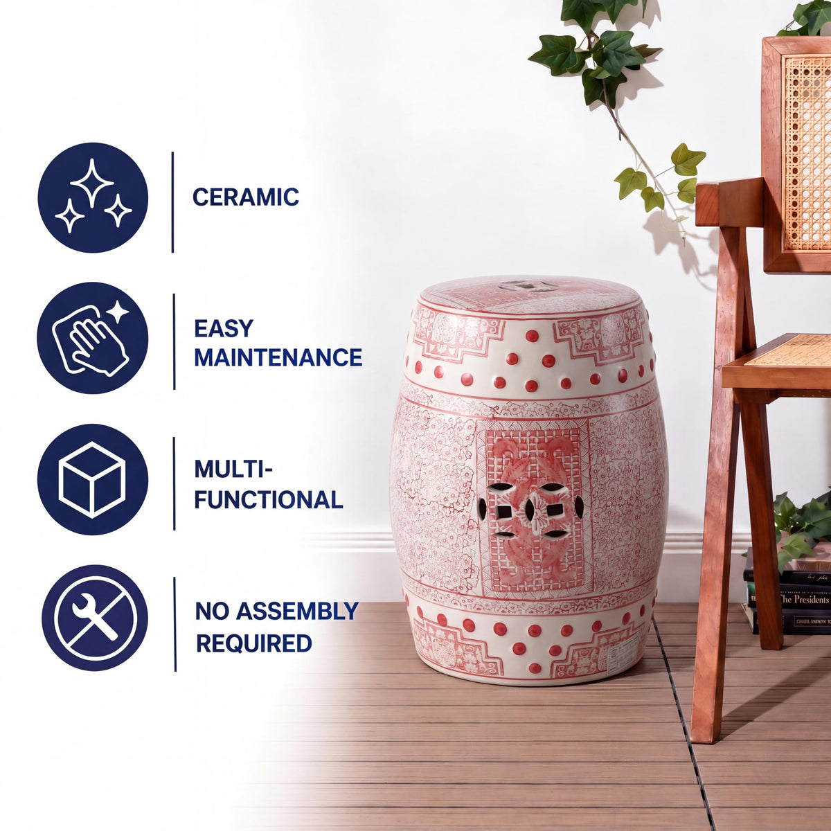 Jonathan Y Acanthus Ceramic Garden Stool