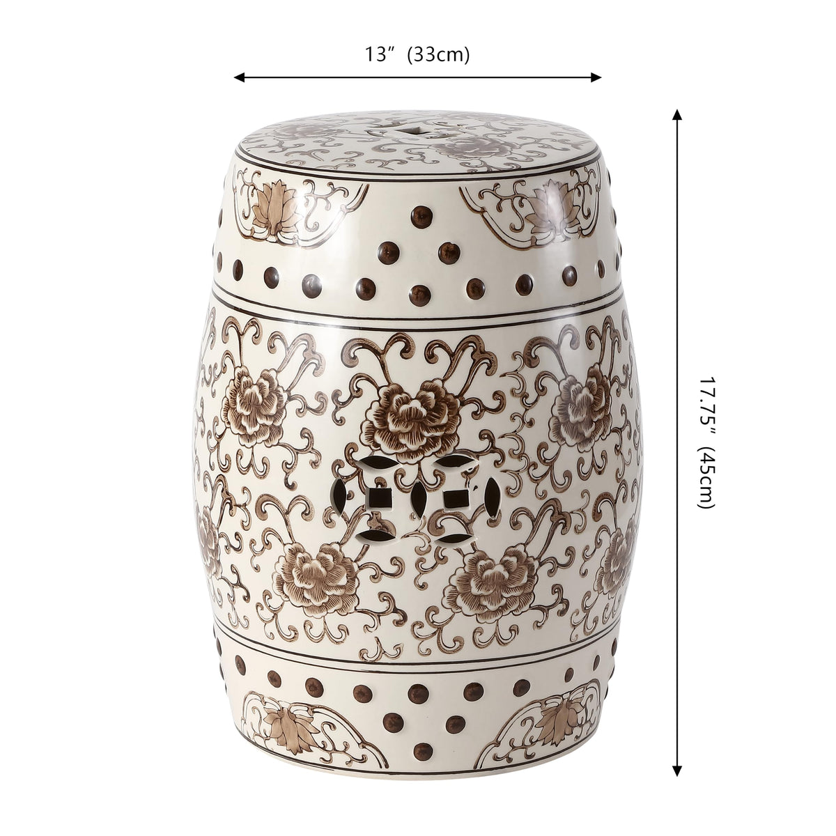 Jonathan Y Lotus Chinoiserie Garden Stool, 17.75"
