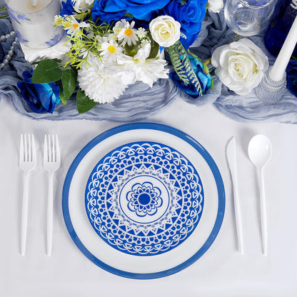 Blue Floral Plastic Plates, 60 Pieces