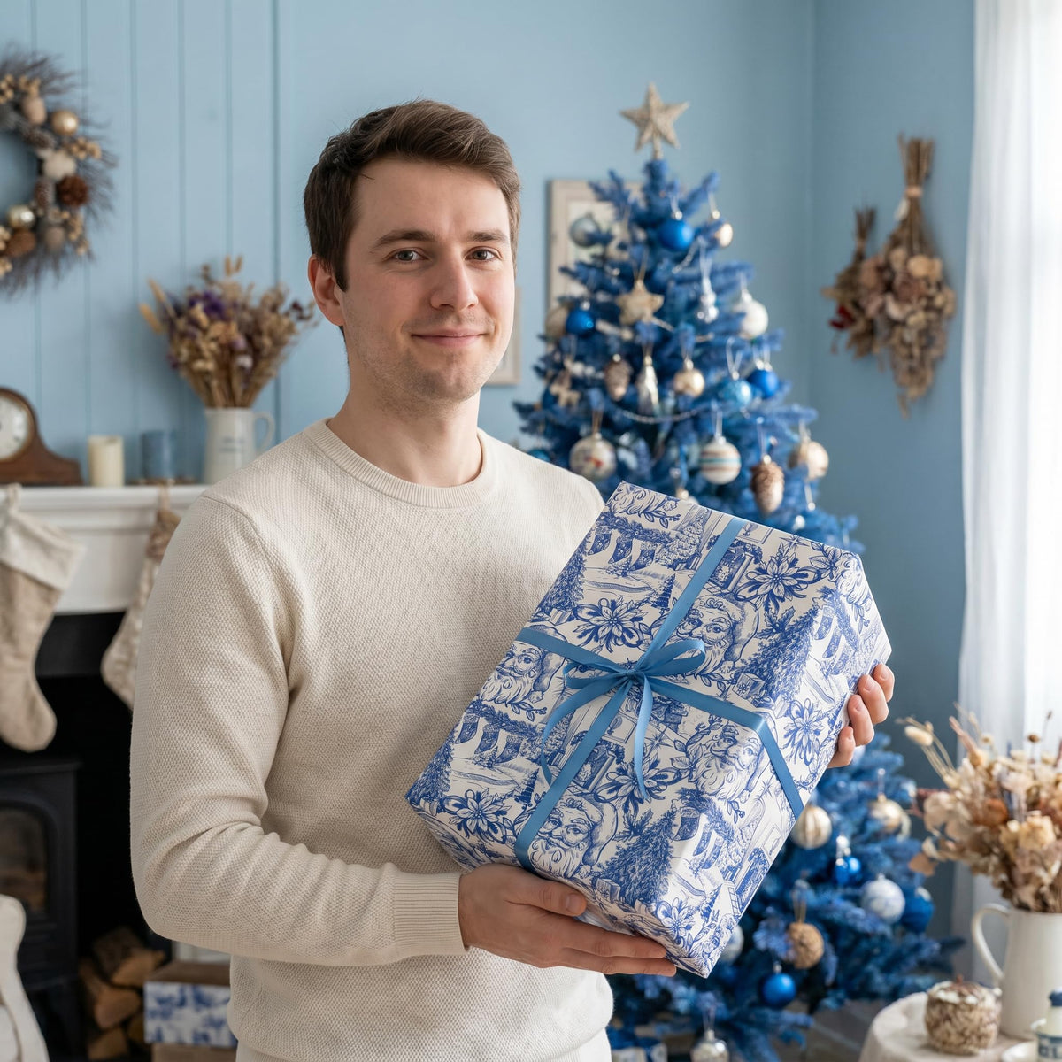 Reversible Toile Christmas Wrapping Paper