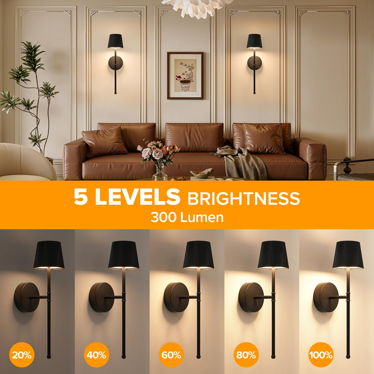 Blue Cordless Rechargeable Wall Sconces, Set of 2