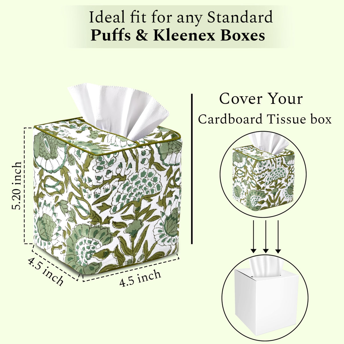Block Print Cotton Tissue Box Cover, Apatite Blue