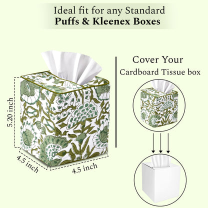 Block Print Cotton Tissue Box Cover, Apatite Blue