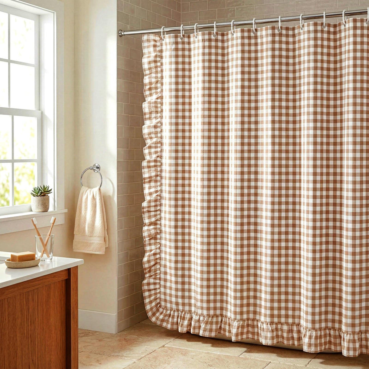 Ruffled Gingham Shower Curtain, 72 x 72