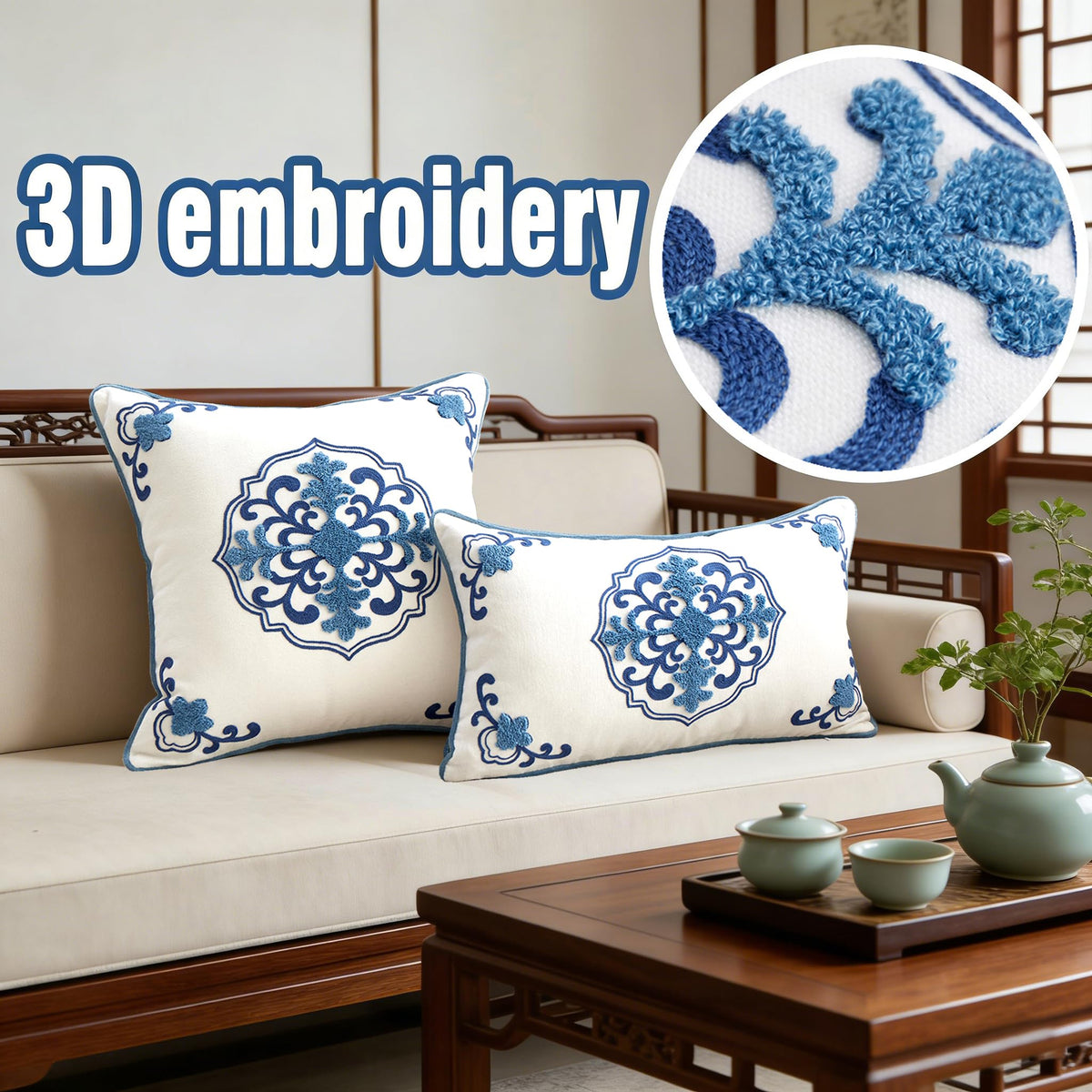 Chinoiserie Floral Chenille Pillow Cover