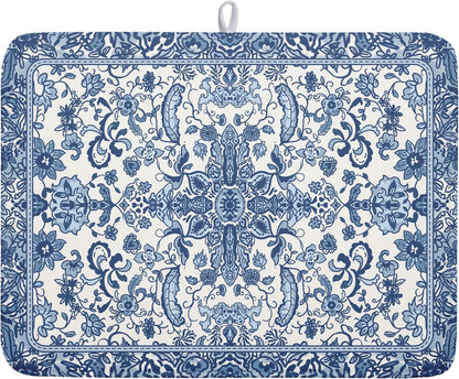 Blue Chinoiserie Floral Dish Drying Mat