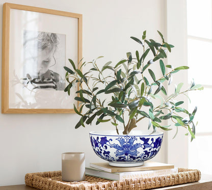 Blue and White Chinoiserie Bowl Planter, 9 Inch