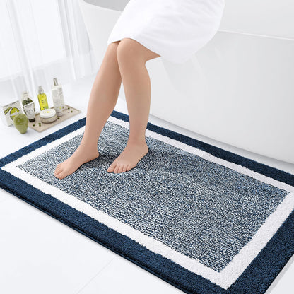 Navy and White Microfiber Bath Rug, 36 x 24