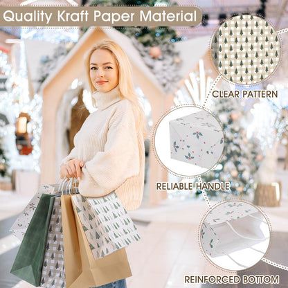 Blue Toile Christmas Kraft Gift Bags, Set of 18