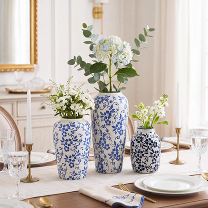 Set of 3 Blue and White Chinoiserie Vases