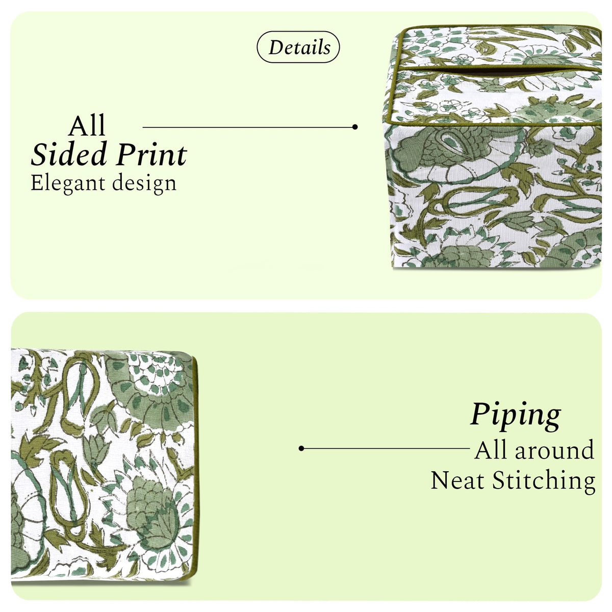 Block Print Cotton Tissue Box Cover, Apatite Blue