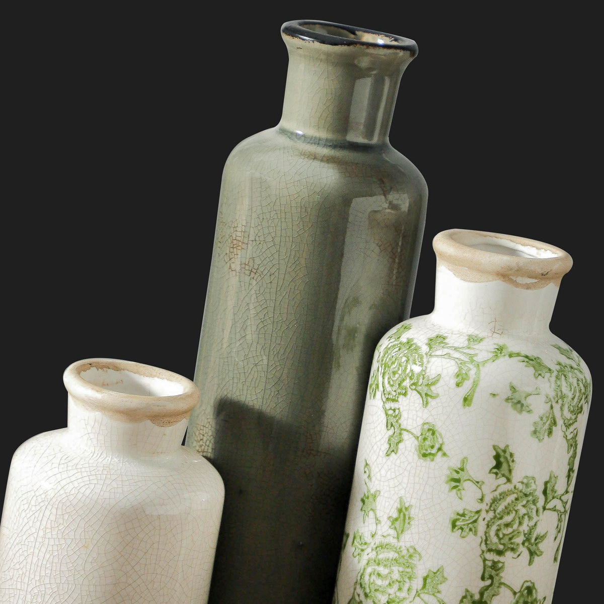Vintage Blue and White Ceramic Vases, Set of 3