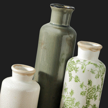 Vintage Blue and White Ceramic Vases, Set of 3