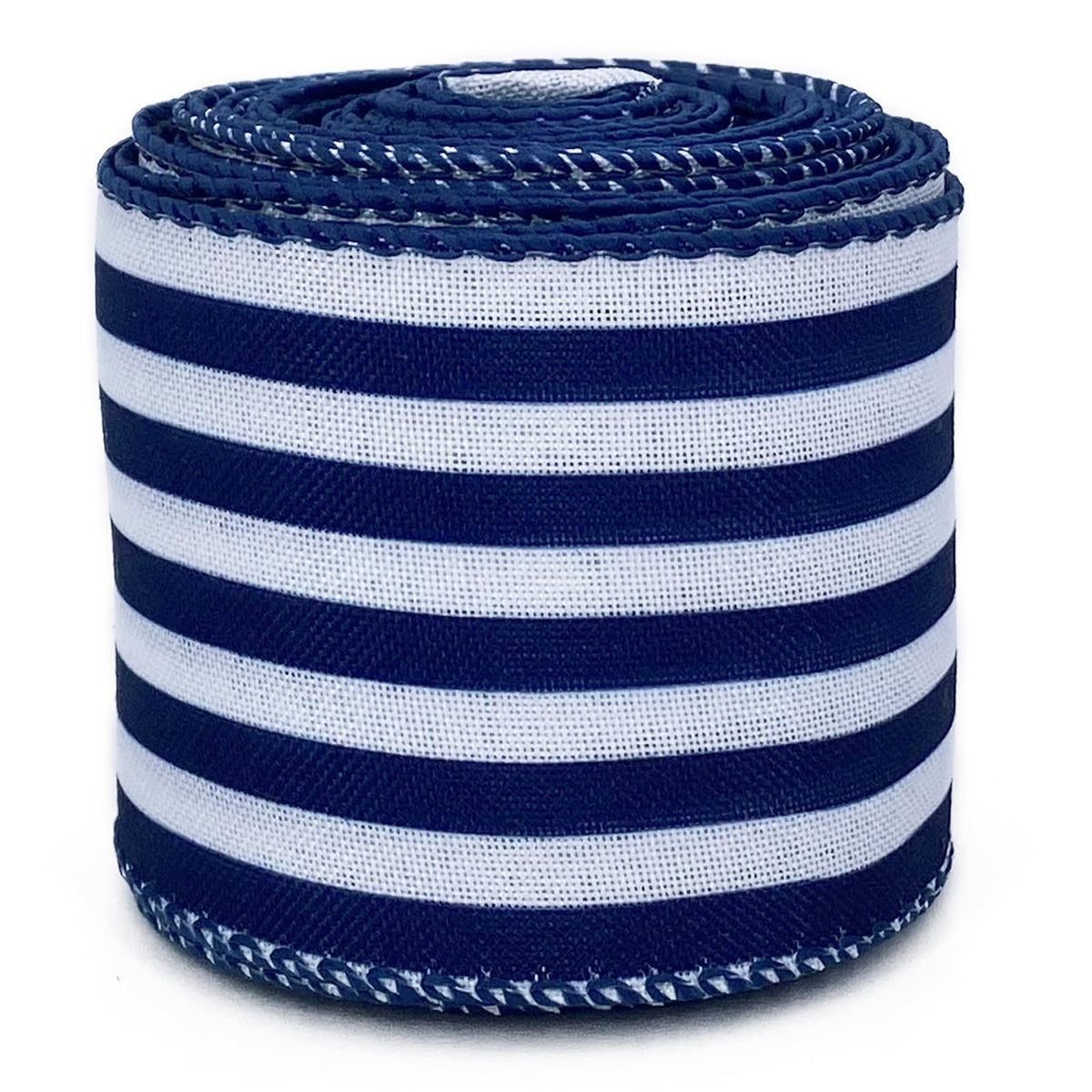 Royal Blue and White Striped Wired Ribbon, 2.5 Inch