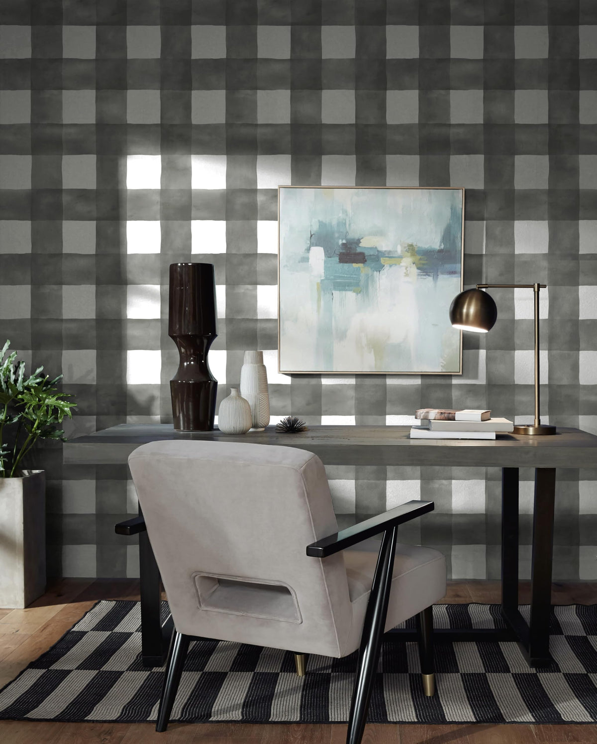 Blue Gingham Peel and Stick Wallpaper