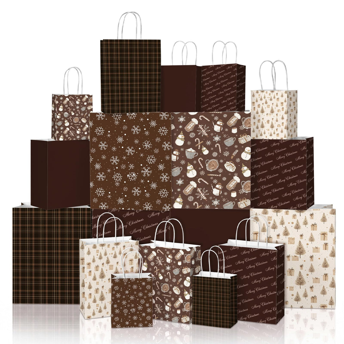 Blue Toile Christmas Kraft Gift Bags, Set of 18