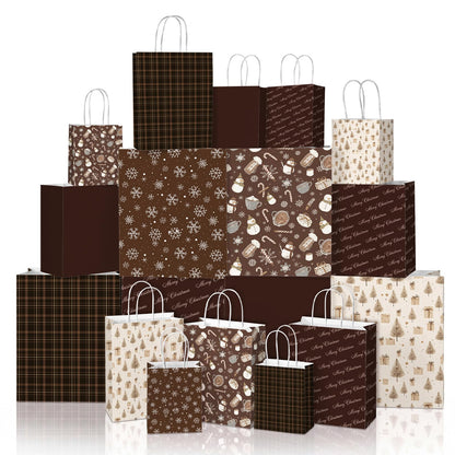 Blue Toile Christmas Kraft Gift Bags, Set of 18