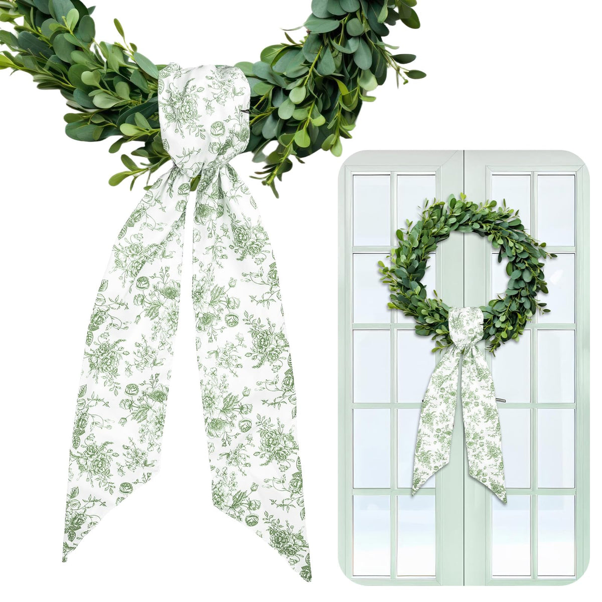 Blue Chinoiserie Floral Wreath Sash, Set of 2