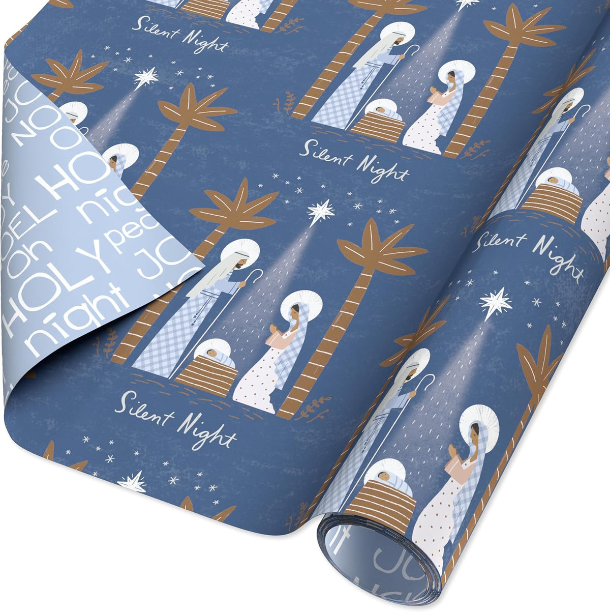 Navy and White Nativity Christmas Wrapping Paper